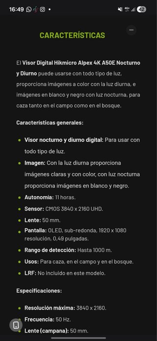 visor digital HIKMICRO alpex 4k A50E Nocturno/diur