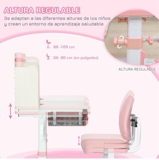 Escritorio y Silla Infantil HOMCOM Rosa