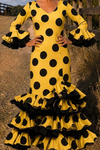 Vestido Flamenca Lunares Amarillo y Negro
