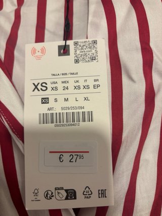 Camisa Zara Rayas Rojas Talla XS