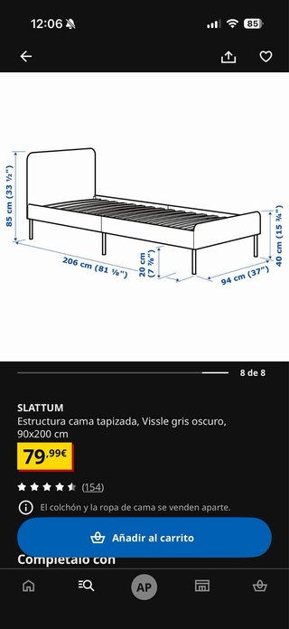 Cama tapizada gris Ikea