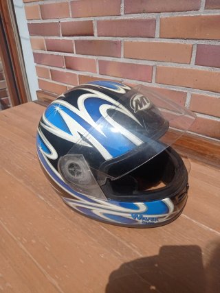 Casco de moto chesste azul y blanco