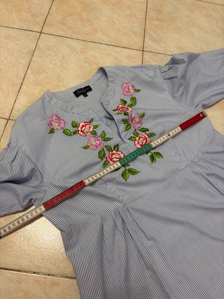 LUISA SPAGNOLI Blusa righe blu e fiori rosa