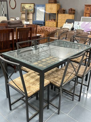 Mesa comedor forja y cristal con 6 sillas