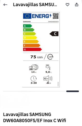 Lavavajillas Samsung DW60A8050FS Inox C Wifi