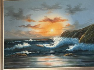 Cuadro de olas al atardecer