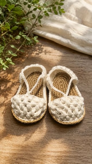 Zapatitos niña crochet blanco y dorado