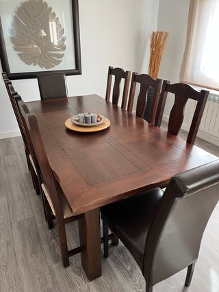 Mesa Comedor Madera + 6 Sillas Tapizadas