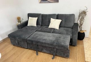 Sofá Cama Gris con Arcón Reversible