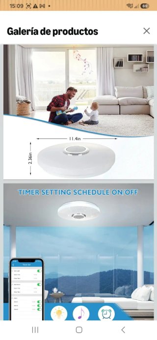 Lámpara LED Techo plafon con Altavoz Bluetooth