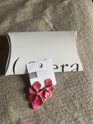 Pendientes Sfera Flor Rosa y Dorados