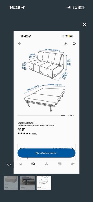Sofá cama IKEA 2 plazas + 2 fundas+colchon