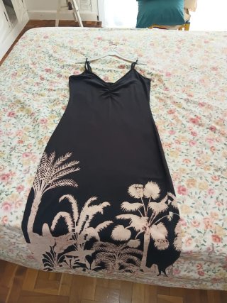 Vestido largo negro y rosa