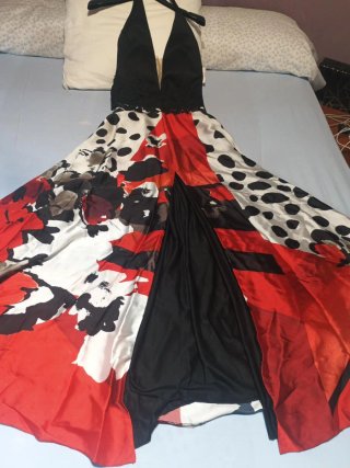 Vestido Gala Negro y Rojo