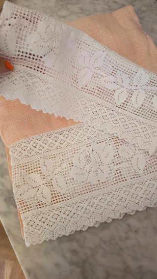 Set Asciugamani Vintage Rosa salmone e Bianco