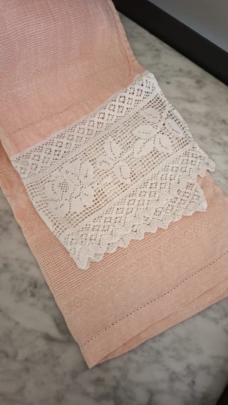 Set Asciugamani Vintage Rosa salmone e Bianco