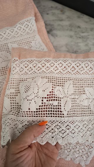 Set Asciugamani Vintage Rosa salmone e Bianco