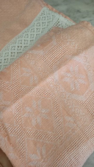 Set Asciugamani Vintage Rosa salmone e Bianco