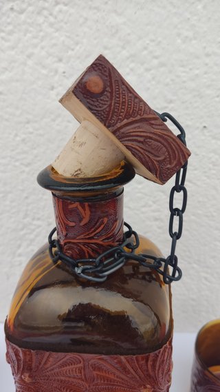 Licorera Don Quijote Cristal Ámbar 6 Vasos Vintage