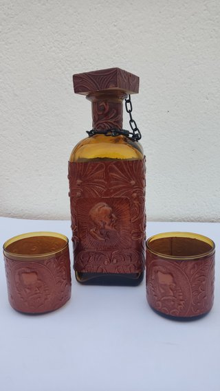 Licorera Don Quijote Cristal Ámbar 6 Vasos Vintage