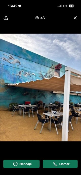 Pérgola grande / Lona beige y azul
