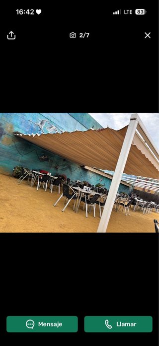 Pérgola grande / Lona beige y azul