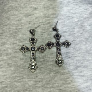 Pendientes Cruz Plata y Negro