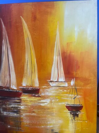 Cuadro de barcos al óleo
