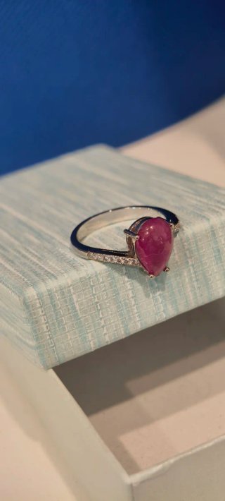 Anillo Plata Ley Rubí Natural Gota
