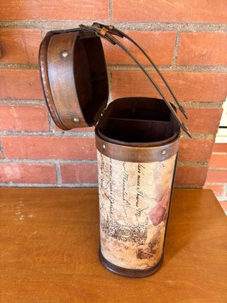 Caja botellero forrada polipiel y madera