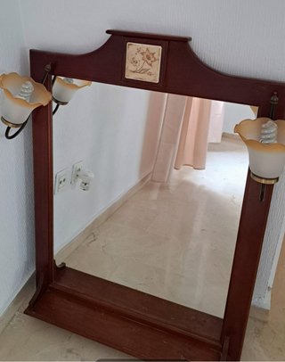 Espejo de baño madera con apliques
