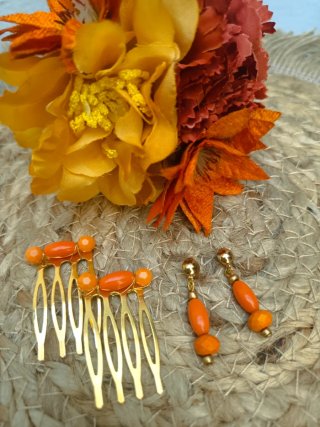 Conjunto Flamenca Niña: Peine y Pendientes Naranja