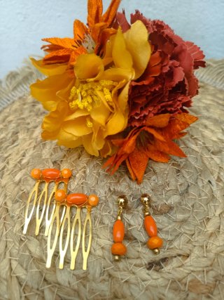 Conjunto Flamenca Niña: Peine y Pendientes Naranja