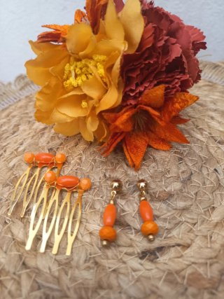 Conjunto Flamenca Niña: Peine y Pendientes Naranja