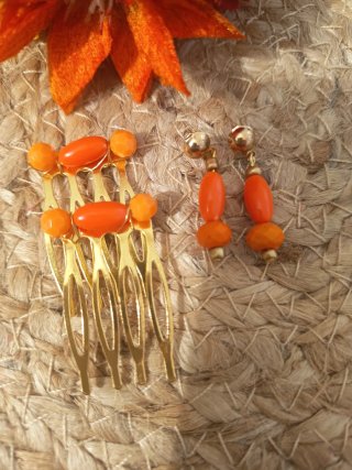 Conjunto Flamenca Niña: Peine y Pendientes Naranja