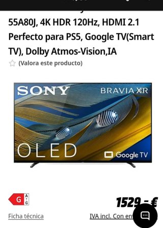 Sony BRAVIA XR-55A80J OLED 55"  1 metro 20