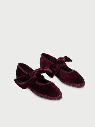 Bailarinas Cereza terciopelo lazo morado