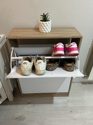Zapatero 2 cajones madera y blanco