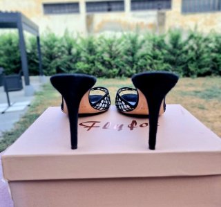 Sandali Casadei Mules in mesh neri e argento