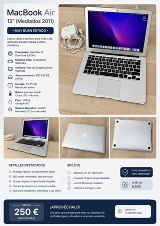 MacBook Air 13 (Mediados 2011) Plata