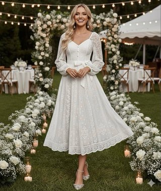 Vestido de encaje blanco midi