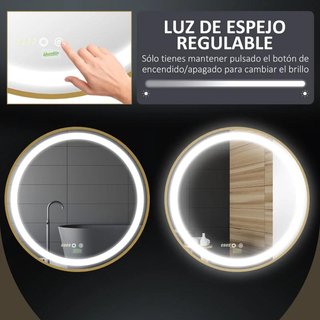Espejo de Baño con Luz LED Táctil Dorado