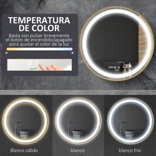 Espejo de Baño con Luz LED Táctil Dorado