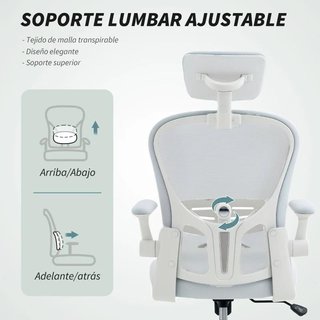 Silla Oficina Malla Respaldo Alto Lumbar 4D Blanca