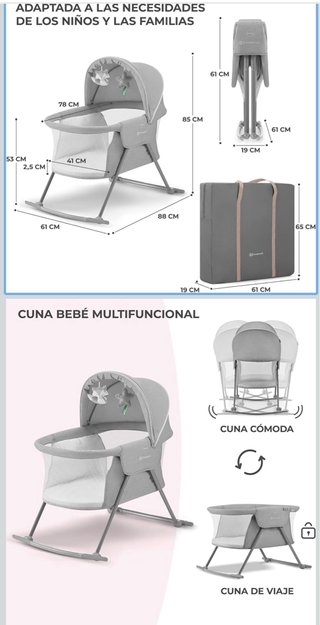 Cuna bebé multifuncional, mecedora y viaje