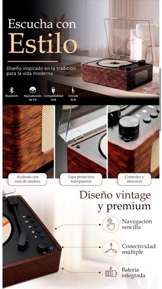 NUEVO! Reproductor CD Bluetooth Madera