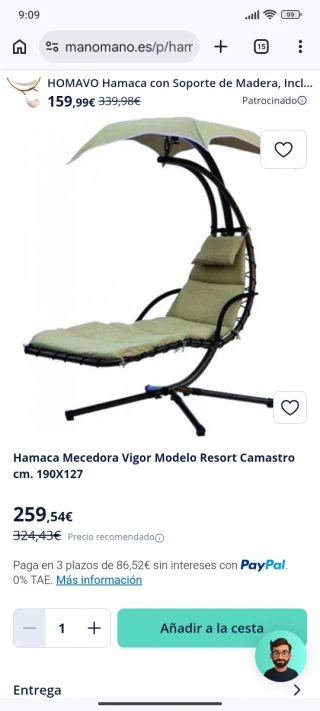 Hamaca Mecedora colgante, con pie y toldo.