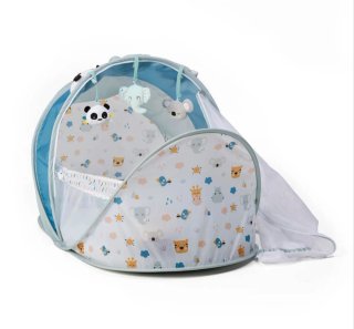 Cuna de viaje plegable + mosquitera + 3 muñecos