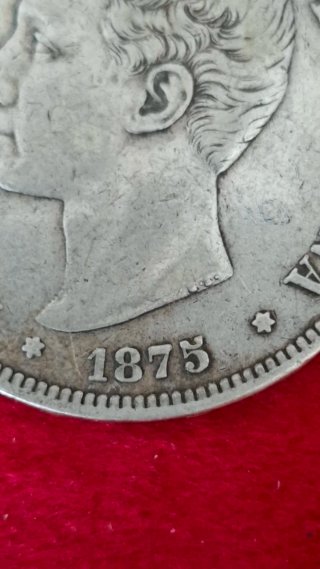 Moneda 5 Pesetas Alfonso XII Plata 1875*75