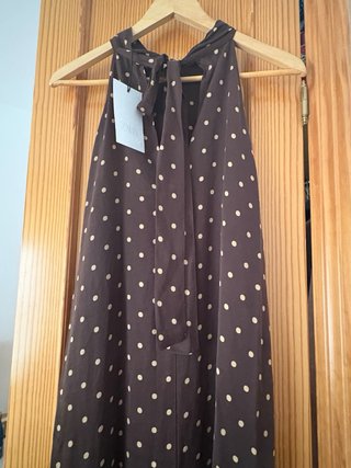 Vestido largo Zara halter lunares marrón
